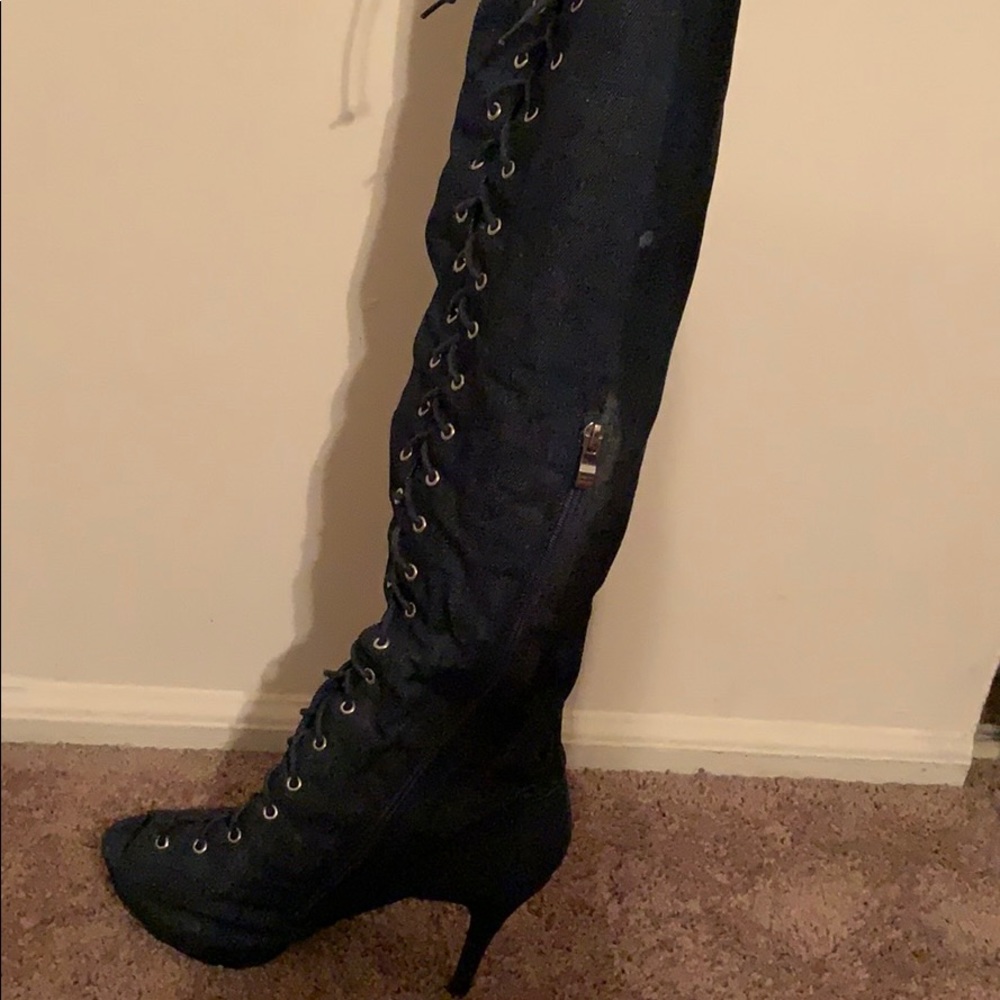 Jean thigh high boots